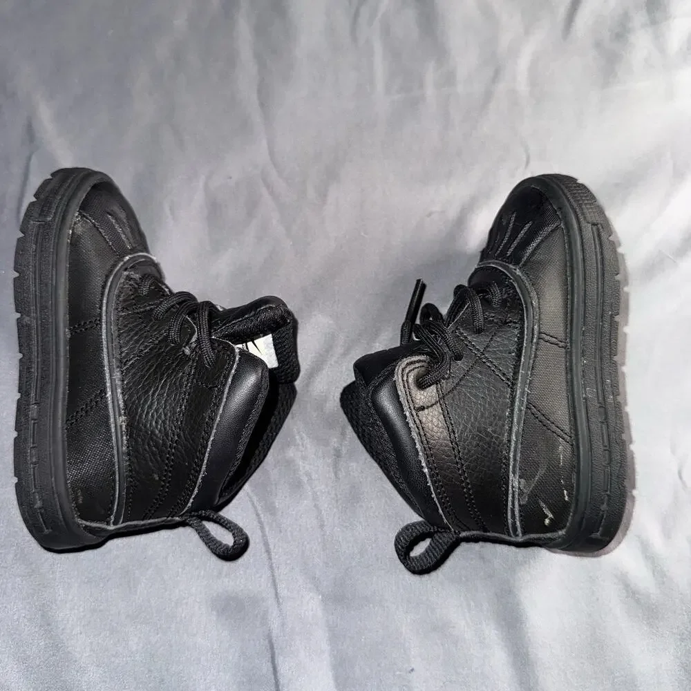 Nike Boys Black Leather Ankle Boots Lace Up Non-Slip 524874-001 Size 6C